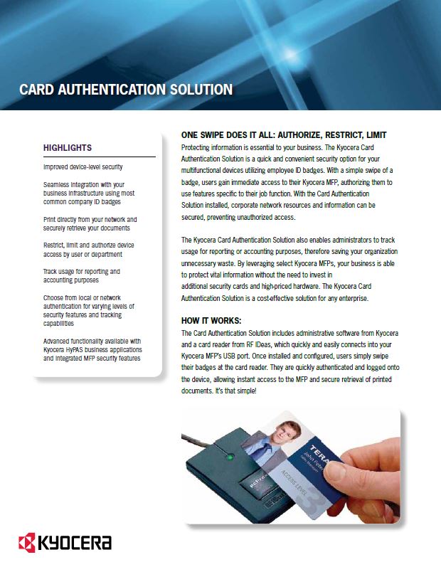 Kyocera, Software, Cost Control, Security Card Authentication, Southern Duplicating
