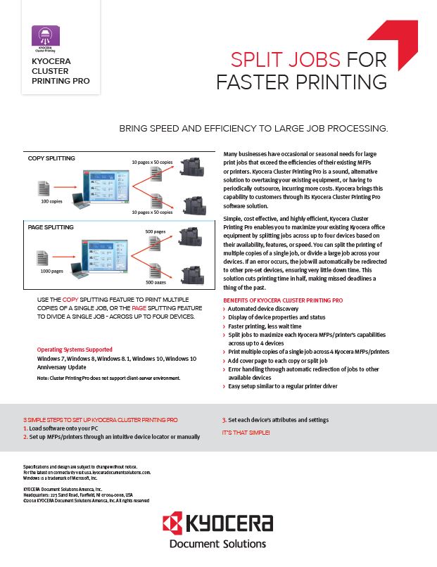 Kyocera, Software, Output Management, Kyocera Cluster Printing, Southern Duplicating